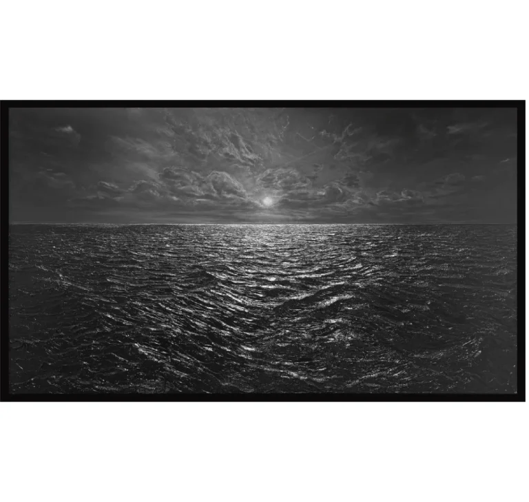 The Crossing 260 by Bao Vuong, 2025 Oil paint, acrylic, and aluminium powder on canvas, 140 × 250 cm. © Bao Vuong, courtesy of Verduyn Gallery.